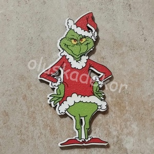 Grincs figura, nyomtatott tábla, karácsonyi dekor termék, 10cm, Karácsony, Karácsonyi lakásdekoráció, Karácsonyi lakásdíszek, Virágkötés, MESKA