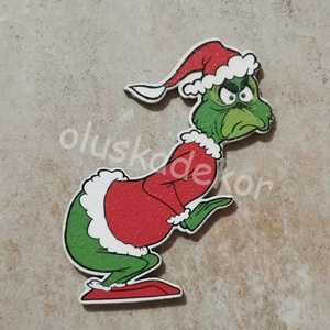 Grincs figura, nyomtatott tábla, karácsonyi dekor termék, 10cm, Karácsony, Karácsonyi lakásdekoráció, Karácsonyi lakásdíszek, Virágkötés, MESKA