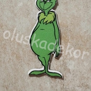 Grincs figura, nyomtatott tábla, karácsonyi dekor termék, 10cm, Karácsony, Karácsonyi lakásdekoráció, Karácsonyi lakásdíszek, Virágkötés, MESKA