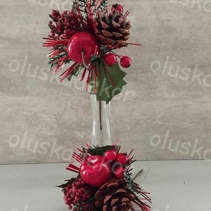 Fagyöngyleveles, almás, tobozos, csipkebogyós pick, karácsonyi, dekorációs műnövény, 18cm, Kellékek & szerszámok, Dekorációs kellékek, Egyéb kellékek, Mindenmás, Virágkötés, MESKA