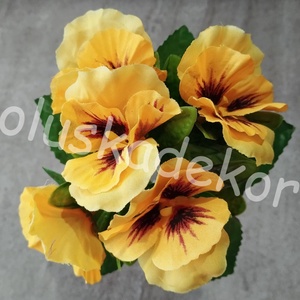 Árvácska, sárga selyem dekorációs művirág, virágcsokor levelekkel, 24cm - Meska.hu