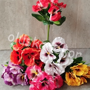 Árvácska, rózsaszín selyem dekorációs művirág, virágcsokor levelekkel, 24cm - kellékek & szerszámok - dekorációs kellékek - egyéb kellékek - Meska.hu