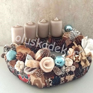 Adventi, karácsonyi asztaldísz száraztermésekkel, 25cm - karácsony - karácsonyi lakásdekoráció - ünnepi asztaldekoráció - Meska.hu