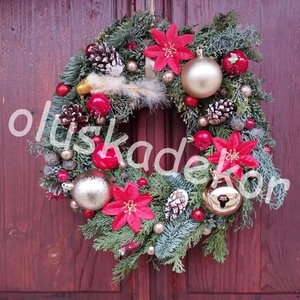 Klasszikus, Karácsonyi ajtódísz, kopogtató igazi Nobilis fenyő és Gyöngy tuja alap - karácsony - karácsonyi lakásdekoráció - ünnepi asztaldekoráció - Meska.hu