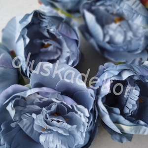 Peony, Peóni, Bazsarózsa, kék, selyem, dekorációs virágfej, növény, 10cm - Meska.hu