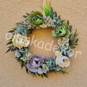 Zöld álom, ajtódísz, kopogtató, selyemvirág dekoráció, Otthon & Életmód, Dekoráció, Ajtó- és ablak dekoráció, Ajtódísz & Kopogtató, Virágkötés, MESKA