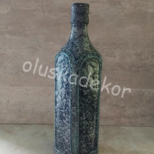 Dekorációs üveg, váza, mozaikos, ezüst, fekete, türkiz, Otthon & Életmód, Dekoráció, Asztal és polc dekoráció, Asztaldísz, Virágkötés, Mindenmás, MESKA