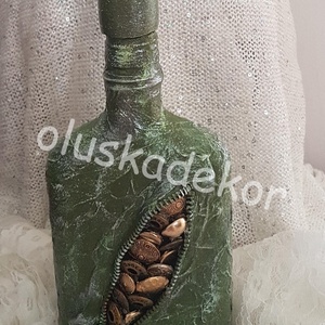 Dekorációs üveg, váza, khaki, cipzáros - gombos, Otthon & Életmód, Dekoráció, Asztal és polc dekoráció, Asztaldísz, Virágkötés, Mindenmás, MESKA