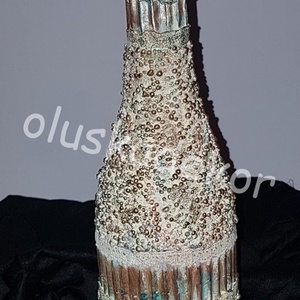 Dekorációs üveg, vanillia színű - oxidált hatású, kalapos - otthon & életmód - dekoráció - asztal és polc dekoráció - asztaldísz - Meska.hu