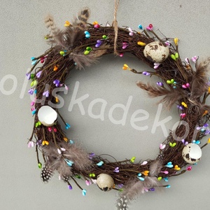 Húsvéti színesbogyós, igazi fürtojással díszitett ajtódísz, kopogtató, dekoráció, kb.27cm - Meska.hu