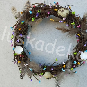 Húsvéti színesbogyós, igazi fürtojással díszitett ajtódísz, kopogtató, dekoráció, kb.27cm - Meska.hu