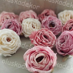 Rózsa virágfej, hervadt, selyem, dekorációs növény, dekor, fehér, barack, rózsaszín, 9cm, Kellékek & szerszámok, Dekorációs kellékek, Virágfej, , MESKA