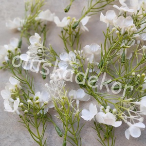 Virágos díszítőág levelekkel, dekorációs műnövény, rózsaszín, fehér, kék színben, 8cm - kellékek & szerszámok - dekorációs kellékek - egyéb kellékek - Meska.hu