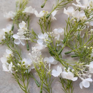 Virágos díszítőág levelekkel, dekorációs műnövény, rózsaszín, fehér, kék színben, 8cm - kellékek & szerszámok - dekorációs kellékek - egyéb kellékek - Meska.hu