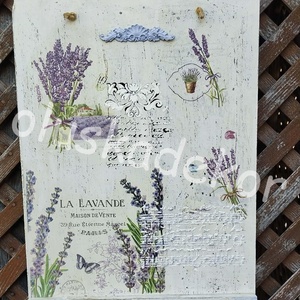 Levendulás, vintage stílusú konyhai kép, fali akasztó, 28x40cm, kézműves dekoráció - Meska.hu