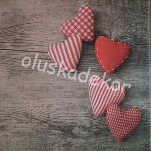 Csíkos, kockás, piros szív dekoupage, dekupázs dekor szalvéta 33x33cm, Kellékek & szerszámok, Papír, Decoupage papír, Decoupage, transzfer és szalvétatechnika, MESKA
