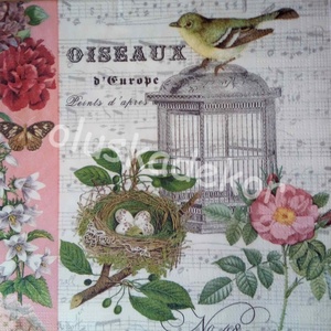 Kalitka, madár, virág, nosztalgia, vintage, dekoupage, dekupázs dekor szalvéta - Meska.hu