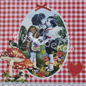 Kisfiú, kislány, gomba, nosztalgia, vintage, decoupage, dekupázs, dekorációs szalvéta - Meska.hu