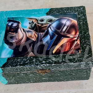 Star Wars, baby Yoda, Grogu, fa kincses láda, ékszeres doboz, nagy - otthon & életmód - dekoráció - asztal és polc dekoráció - díszdoboz - Meska.hu