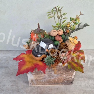 Tökös, teherautó - pick-up - os halloweeni, őszi, asztaldekoráció, 11x11cm - Meska.hu