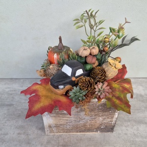 Tökös, teherautó - pick-up - os halloweeni, őszi, asztaldekoráció, 11x11cm - Meska.hu