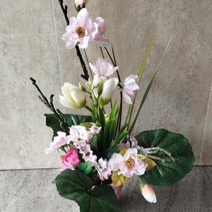 Cseresznyevirágos, Crocuszos tavaszi, húsvéti asztaldísz, dekoráció, kaspó - ünnepi díszek, dekorációk - húsvéti díszek és dekorációk - húsvéti virágos díszek - Meska.hu
