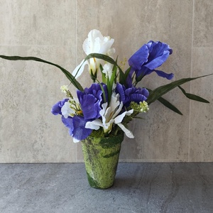 Írisz, Gyöngyvirág, tavaszi, húsvéti asztaldísz, dekoráció, kaspó,  kb. 30cm - Meska.hu