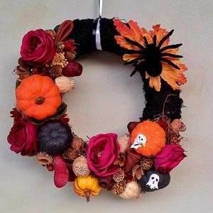 Halloweeni, őszi, pók, tök, szellem, száraztermés, ajtódísz, koszorú, kopogtató, ajtó dekoráció - Meska.hu