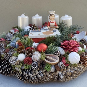 Adventi, karácsonyi RETRO, cukrászos asztaldísz, koszorú, dekoráció, kb. 33cm - Meska.hu