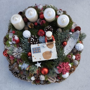 Adventi, karácsonyi RETRO, cukrászos asztaldísz, koszorú, dekoráció, kb. 33cm - karácsony - adventi díszek - adventi asztaldísz - Meska.hu