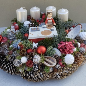 Adventi, karácsonyi RETRO, cukrászos asztaldísz, koszorú, dekoráció, kb. 33cm - karácsony - adventi díszek - adventi asztaldísz - Meska.hu