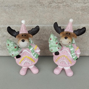 Rénszarvas, rózsaszín karácsonyi, adventi, kerámia dekorációs figura, 14cm - Meska.hu