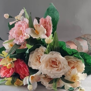 Rózsacsokor orchideával, selyem dekorációs növény, 31cm - Meska.hu