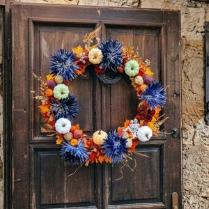 Őszi, halloween led-es ajtódísz, kopogtató, koszorú, home dekoráció, kb. 56cm - Meska.hu