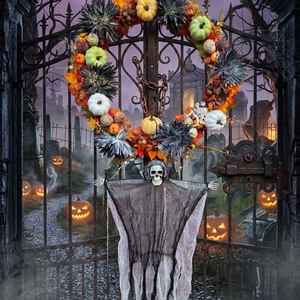 Őszi, halloweeni csontvázas led-es ajtódísz, kopogtató, koszorú, kb. 120cm - Meska.hu