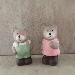 Maci, cica, béka, nyári, tavaszi dekorációs kiegészítő, kerámia figura, fiú, lány változatban, 8 cm - kellékek & szerszámok - dekorációs kellékek - figurák - Meska.hu