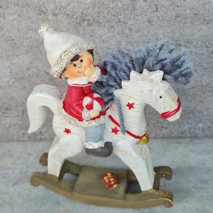 Kisfiú hintalovon, kerámia, antik hatású karácsonyi dekorációs figura, 15cm - Meska.hu
