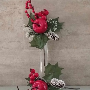 Csipkebogyós, almás, tobozos piros pick, karácsonyi dekorációs műnövény, 25cm, Kellékek & szerszámok, Dekorációs kellékek, Egyéb kellékek, Virágkötés, MESKA
