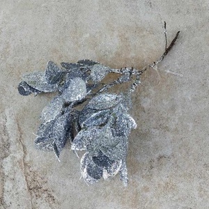 Babérleveles pick, glitteres, karácsonyi dekor műnövény, 3 ágú, 15cm - kellékek & szerszámok - dekorációs kellékek - dekorfenyő - Meska.hu