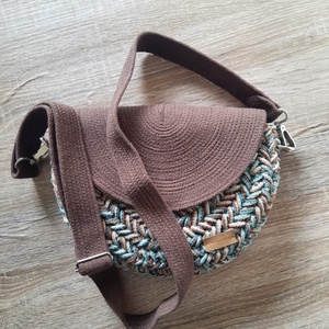 Horgolt, fedeles táska- barna-kék színben , Táska & Tok, Kézitáska & válltáska, Vállon átvethető táska, Horgolás, MESKA