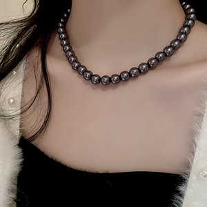 Elegáns fekete shell gyöngy nyaklánc 6 mm, Ékszer, Nyaklánc, Gyöngyös nyaklánc, Ékszerkészítés, MESKA