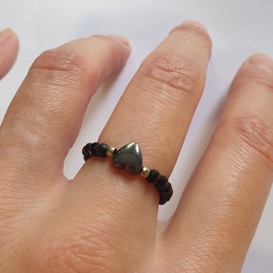 Obszidián ásvány gyűrű, Ékszer, Gyűrű, Gyöngyös gyűrű, Ékszerkészítés, MESKA