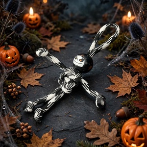 ? Csonti Pajti ? � Egyedi Paracord Figura Fekete-Fehérben, Ijesztő Fekete Tökfejjel ?? , Otthon & Életmód, Dekoráció, Halloween, Halloweeni figurák, Csomózás, MESKA