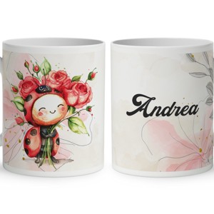 Névvel kérhető - Katica virágcsokorral mintás bögre, Otthon & Életmód, Konyhafelszerelés, tálalás, Tálalás, Bögre & Csésze, , MESKA