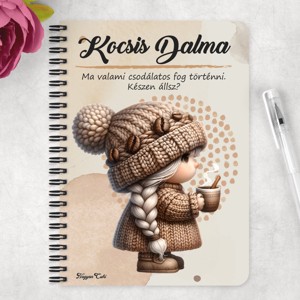Személyre szabható - Tündéri kávés manó lány mintás A5-ös füzet - otthon & életmód - papír, írószer - jegyzetfüzet & napló - Meska.hu