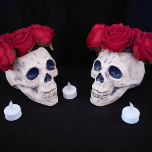 Kerámia koponyák (Halloween), Otthon & Életmód, Dekoráció, Halloween, Halloweeni asztaldísz, Agyagozás, Festett tárgyak, MESKA