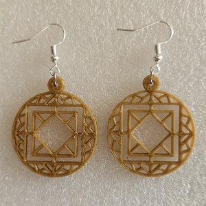 Modern, könnyű, mandala stílusú 3D�nyomtatott fülbevaló (arany, nikkelmentes akasztóval), Ékszer, Fülbevaló, Lógó fülbevaló, Ékszerkészítés, MESKA