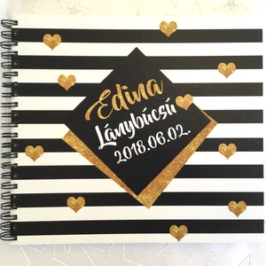 Lánybúcsú ajándék csíkos emlékkönyv - Prémium egyedi album - emlék a menyasszonynak - füzet / napló - 21x19cm - Meska.hu