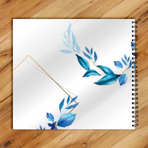 Kék-arany leveles design vendégkönyv / emlékkönyv - egyedi album - esküvői emlék - füzet / napló - 21x19cm  - esküvő - emlék & ajándék - vendégkönyv - Meska.hu