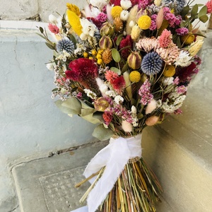 Szárazvirág csokor, Esküvő, Menyasszonyi- és dobócsokor, Virágkötés, MESKA